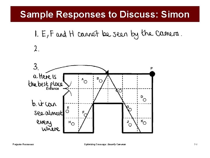 Sample Responses to Discuss: Simon Projector Resources Optimizing Coverage: Security Cameras P-6 