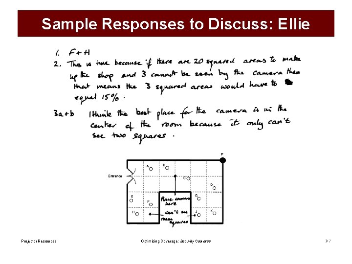 Sample Responses to Discuss: Ellie Projector Resources Optimizing Coverage: Security Cameras P-7 