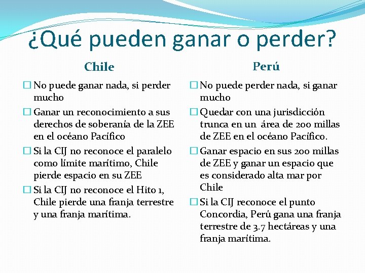 ¿Qué pueden ganar o perder? Chile Perú � No puede ganar nada, si perder