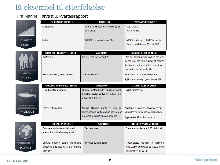 Et eksempel til etterfølgelse Fra Marine Harvest 3. kvartalsrapport Pw. C 16. januar 2014