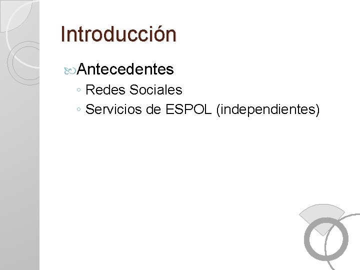 Introducción Antecedentes ◦ Redes Sociales ◦ Servicios de ESPOL (independientes) 