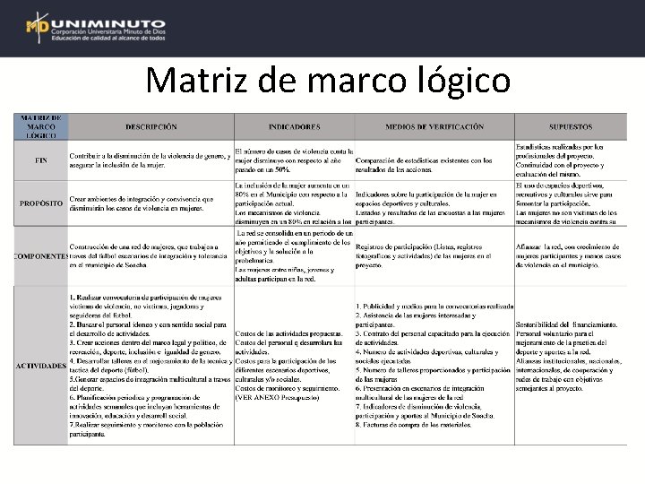 Matriz de marco lógico 