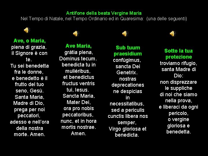 Antifone della beata Vergine Maria Nel Tempo di Natale, nel Tempo Ordinario ed in