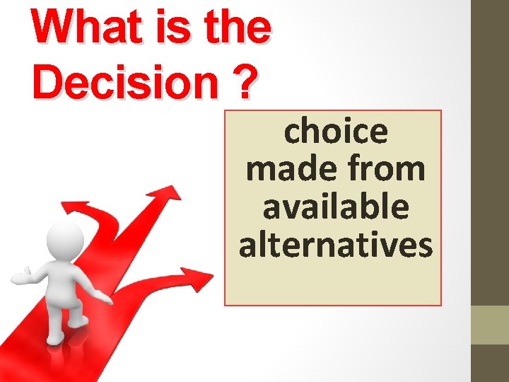 What is the Decision ? choice made from available alternatives 
