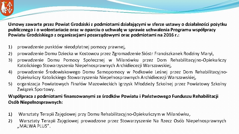 Umowy zawarte przez Powiat Grodziski z podmiotami działającymi w sferze ustawy o działalności pożytku