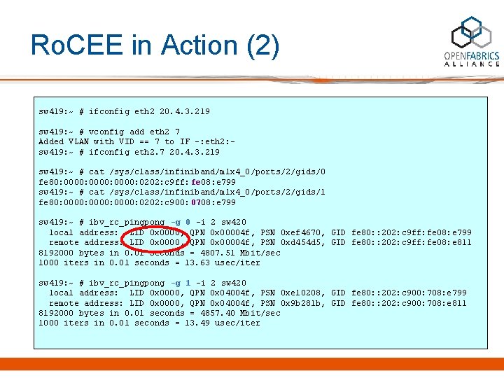 Ro. CEE in Action (2) sw 419: ~ # ifconfig eth 2 20. 4.