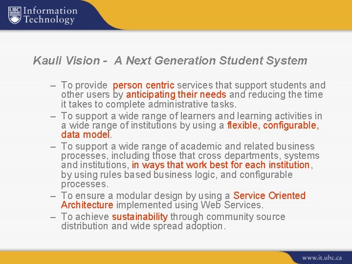 Kauli Vision - A Next Generation Student System – To provide person centric services