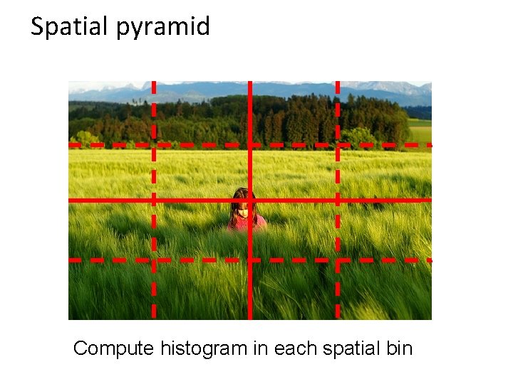 Spatial pyramid Compute histogram in each spatial bin 