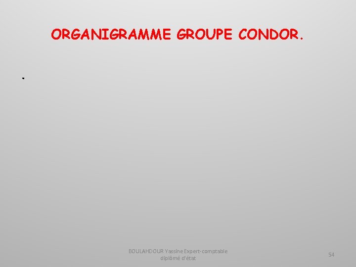 ORGANIGRAMME GROUPE CONDOR. . BOULAHDOUR Yassine Expert-comptable diplômé d'état 54 