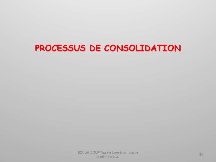 PROCESSUS DE CONSOLIDATION BOULAHDOUR Yassine Expert-comptable diplômé d'état 58 