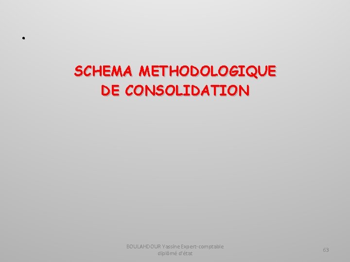 . SCHEMA METHODOLOGIQUE DE CONSOLIDATION BOULAHDOUR Yassine Expert-comptable diplômé d'état 63 