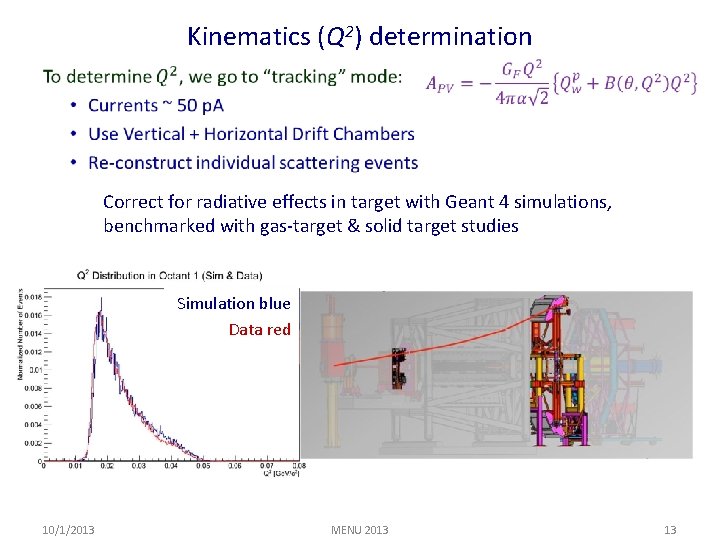 Kinematics (Q 2) determination • Correct for radiative effects in target with Geant 4