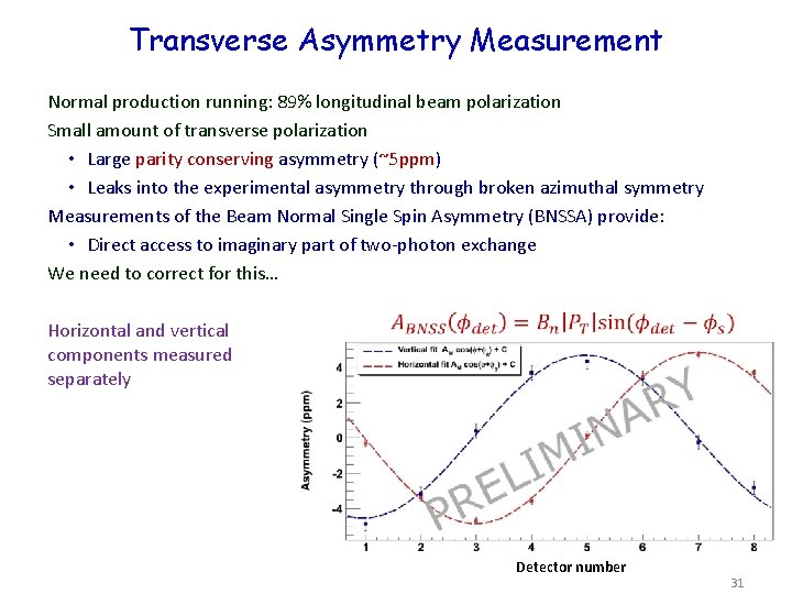 Transverse Asymmetry Measurement Normal production running: 89% longitudinal beam polarization Small amount of transverse