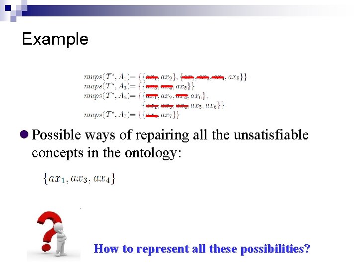 Example Possible ways of repairing all the unsatisfiable concepts in the ontology: How to