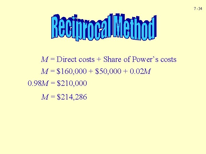 7 -34 M = Direct costs + Share of Power’s costs M = $160,