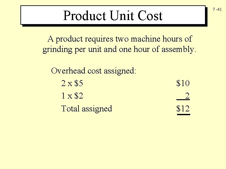 7 -41 Product Unit Cost A product requires two machine hours of grinding per