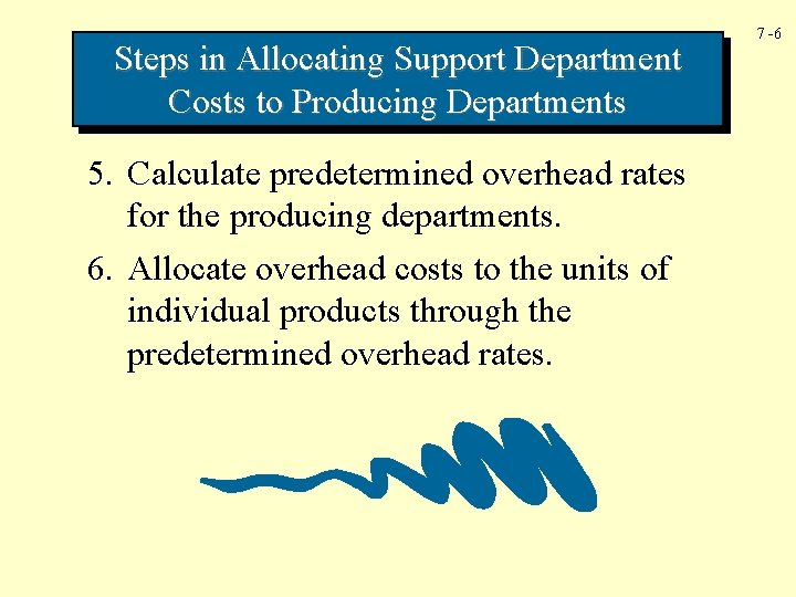 Steps in Allocating Support Department Costs to Producing Departments 5. Calculate predetermined overhead rates