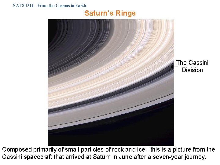 NATS 1311 - From the Cosmos to Earth Saturn’s Rings The Cassini Division Composed