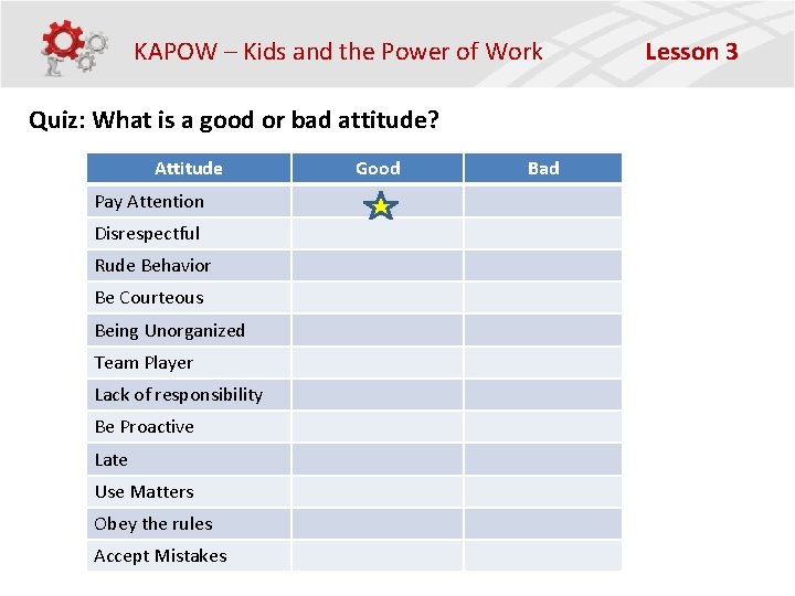 KAPOW – Kids and the Power of Work Quiz: What is a good or