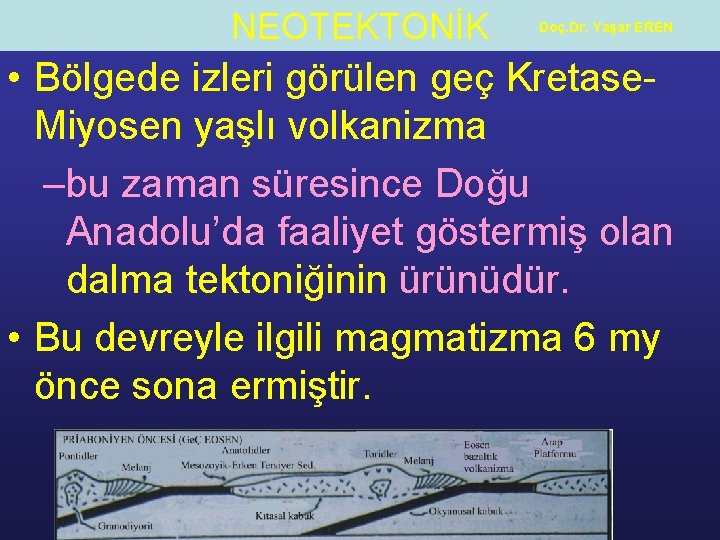 NEOTEKTONİK Doç. Dr. Yaşar EREN • Bölgede izleri görülen geç Kretase. Miyosen yaşlı volkanizma