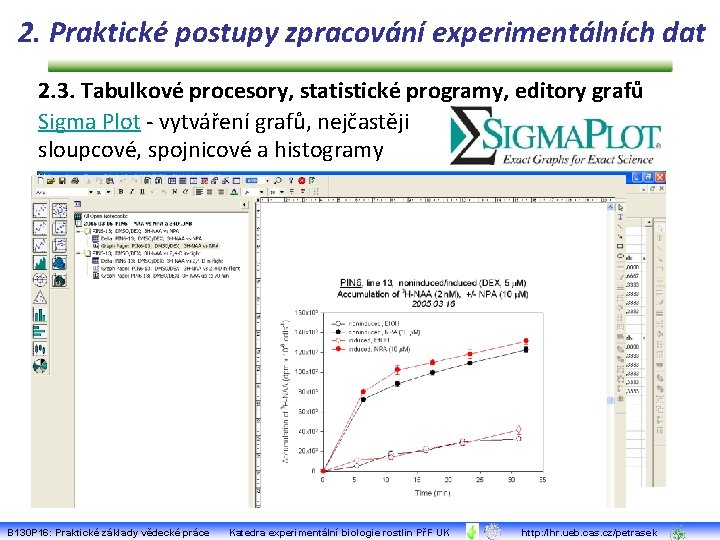 2. Praktické postupy zpracování experimentálních dat 2. 3. Tabulkové procesory, statistické programy, editory grafů