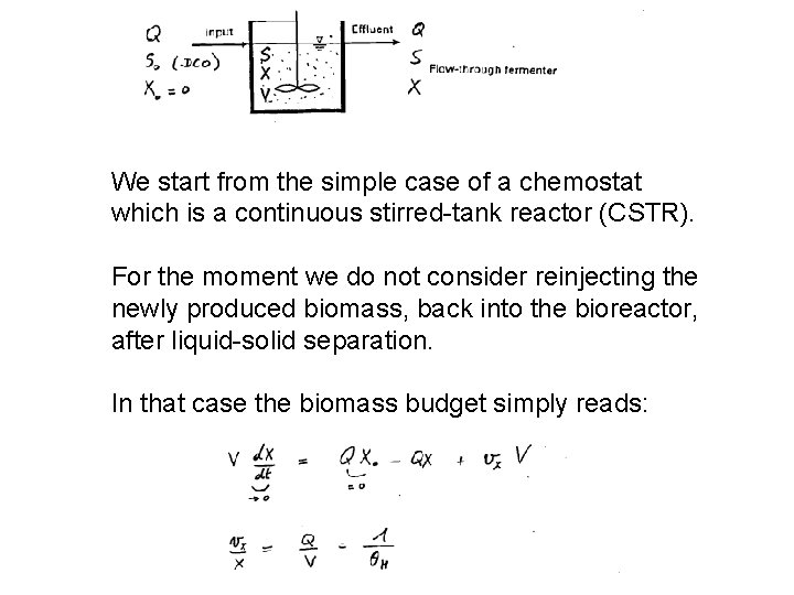 We start from the simple case of a chemostat which is a continuous stirred-tank