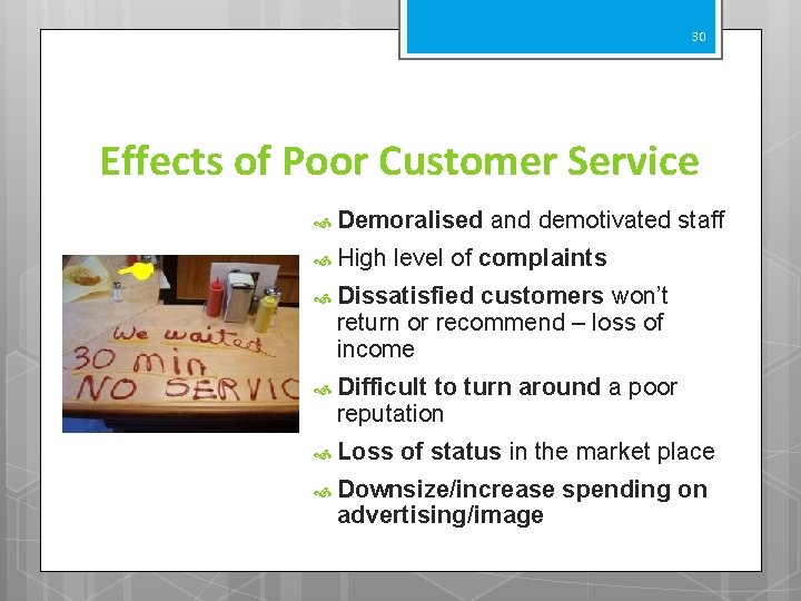 30 Effects of Poor Customer Service Demoralised High and demotivated staff level of complaints