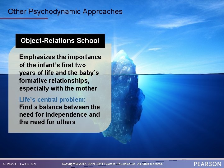 Other Psychodynamic Approaches Object-Relations School Emphasizes the importance of the infant’s first two years