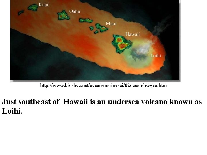 http: //www. biosbcc. net/ocean/marinesci/02 ocean/hwgeo. htm Just southeast of Hawaii is an undersea volcano