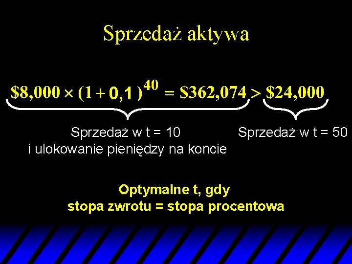 Sprzedaż aktywa 0, 1 Sprzedaż w t = 10 Sprzedaż w t = 50