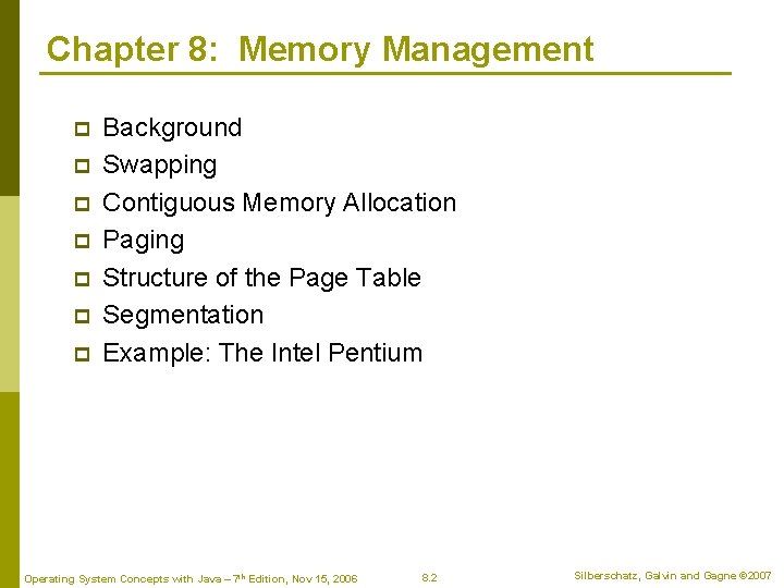 Chapter 8: Memory Management p p p p Background Swapping Contiguous Memory Allocation Paging