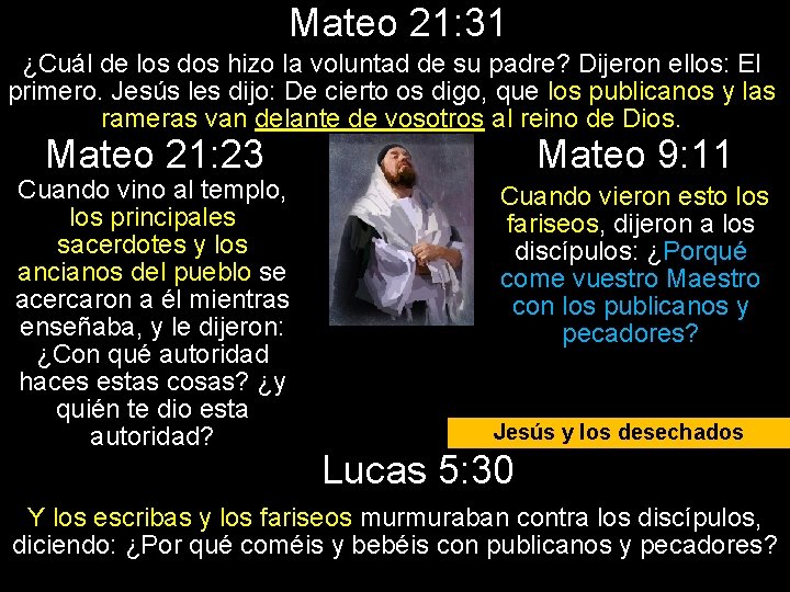 Mateo 21: 31 ¿Cuál de los dos hizo la voluntad de su padre? Dijeron