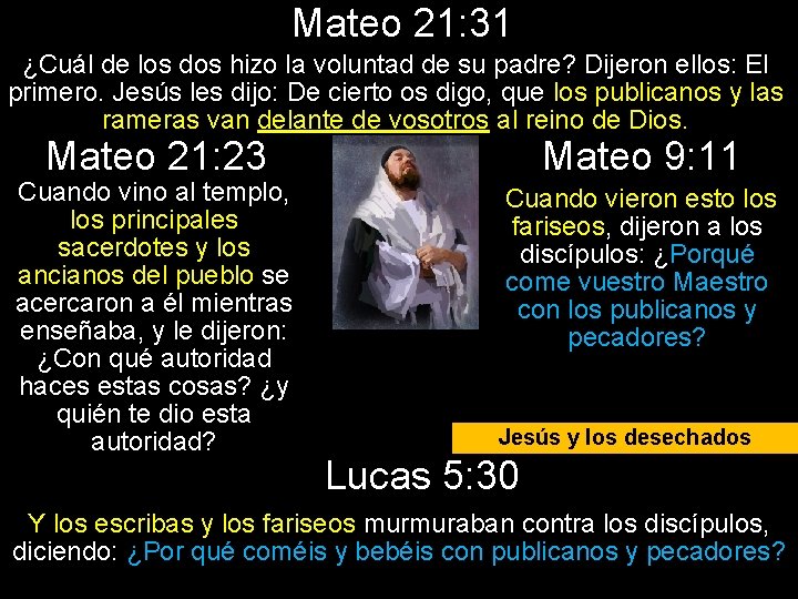 Mateo 21: 31 ¿Cuál de los dos hizo la voluntad de su padre? Dijeron