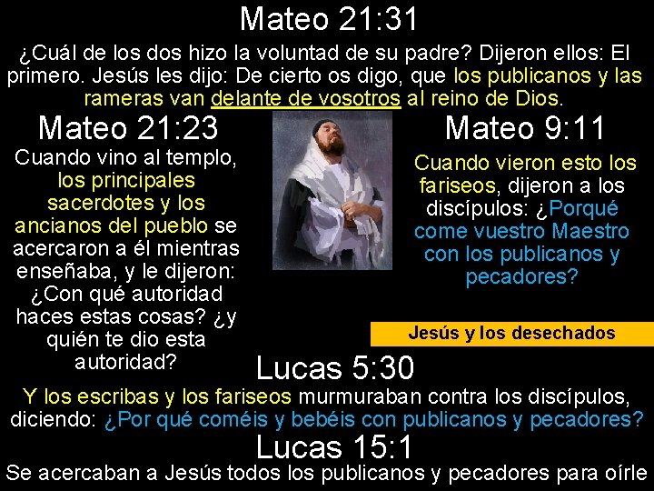 Mateo 21: 31 ¿Cuál de los dos hizo la voluntad de su padre? Dijeron