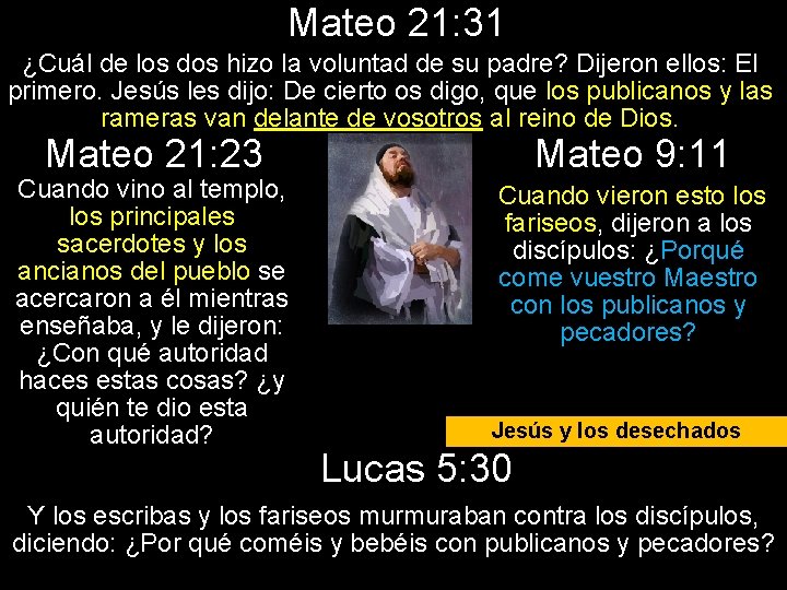 Mateo 21: 31 ¿Cuál de los dos hizo la voluntad de su padre? Dijeron