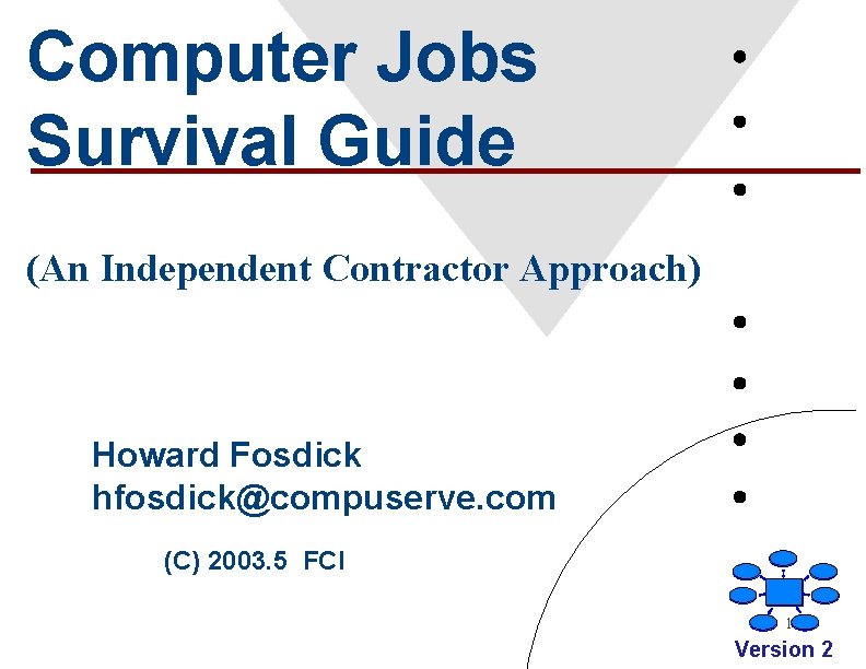 Computer Jobs Survival Guide (An Independent Contractor Approach) Howard Fosdick hfosdick@compuserve. com (C) 2003.
