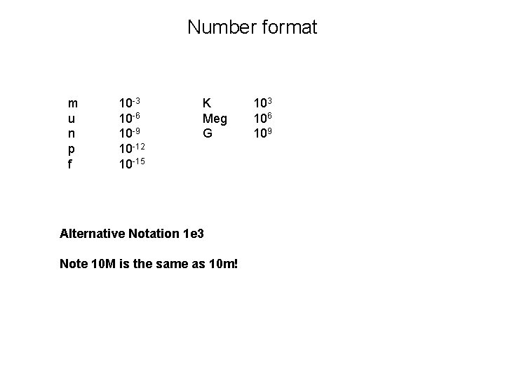 Number format m u n p f 10 -3 10 -6 10 -9 10