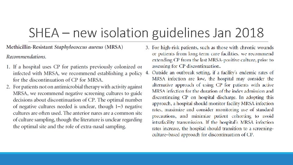 SHEA – new isolation guidelines Jan 2018 