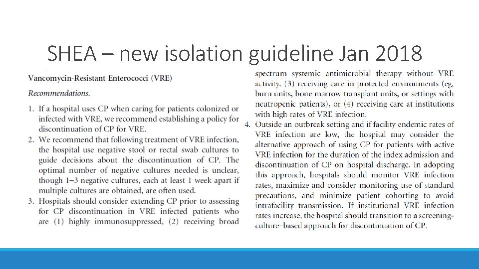 SHEA – new isolation guideline Jan 2018 