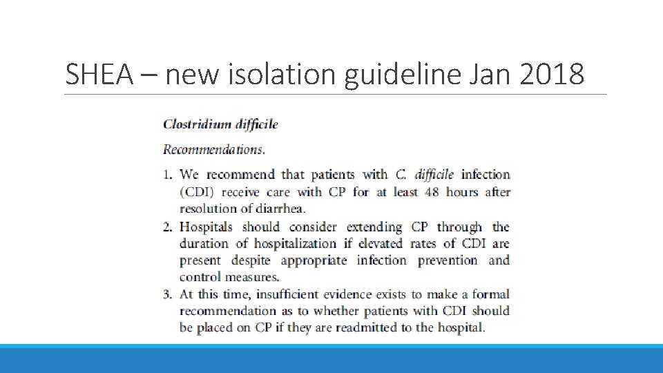 SHEA – new isolation guideline Jan 2018 