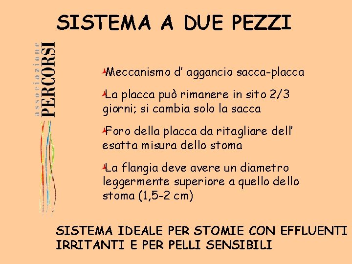 SISTEMA A DUE PEZZI ©Meccanismo d’ aggancio sacca-placca ©La placca può rimanere in sito