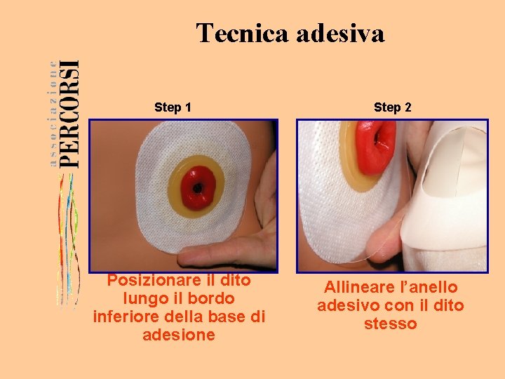 Tecnica adesiva Step 1 Posizionare il dito lungo il bordo inferiore della base di