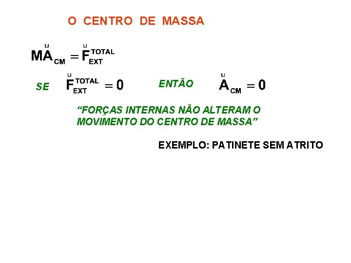 O CENTRO DE MASSA SE ENTÃO “FORÇAS INTERNAS NÃO ALTERAM O MOVIMENTO DO CENTRO