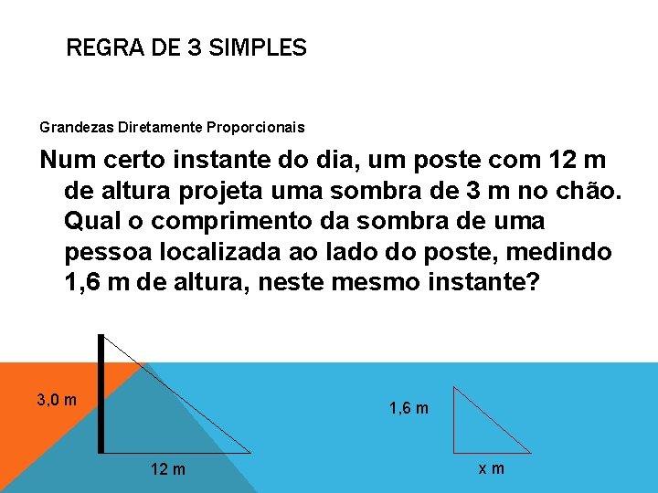 REGRA DE 3 SIMPLES Grandezas Diretamente Proporcionais Num certo instante do dia, um poste