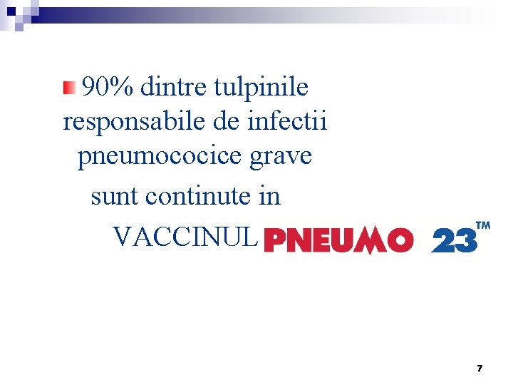 90% dintre tulpinile responsabile de infectii pneumococice grave sunt continute in VACCINUL 7 