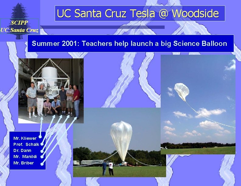 SCIPP UC Santa Cruz Tesla @ Woodside Summer 2001: Teachers help launch a big