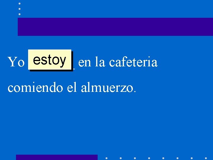 estoy en la cafeteria Yo ______ comiendo el almuerzo. 