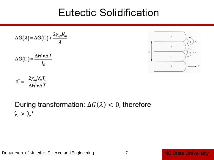 Eutectic Solidification λ > λ* Department of Materials Science and Engineering 7 NC State