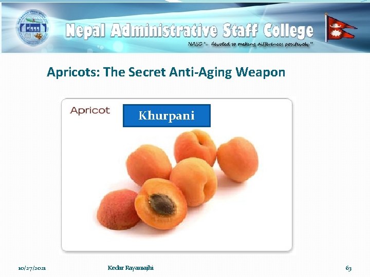 Apricots: The Secret Anti-Aging Weapon Khurpani 10/27/2021 Kedar Rayamajhi 63 
