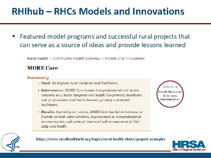 RHIhub – RHCs Models and Innovations § Featured model programs and successful rural projects
